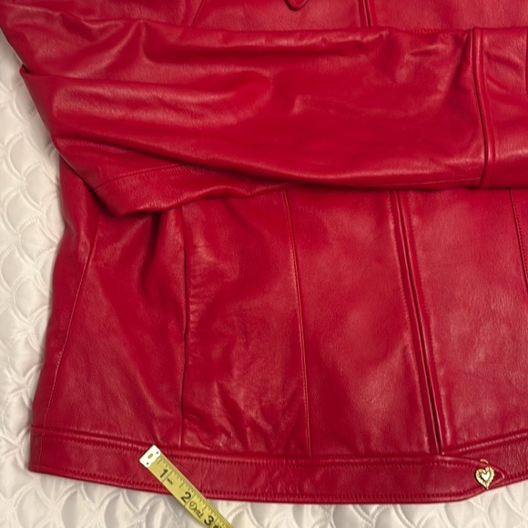 St. John Sport Genuine Leather Red Moto Jacket Women Sz XL - Picture 12 of 13